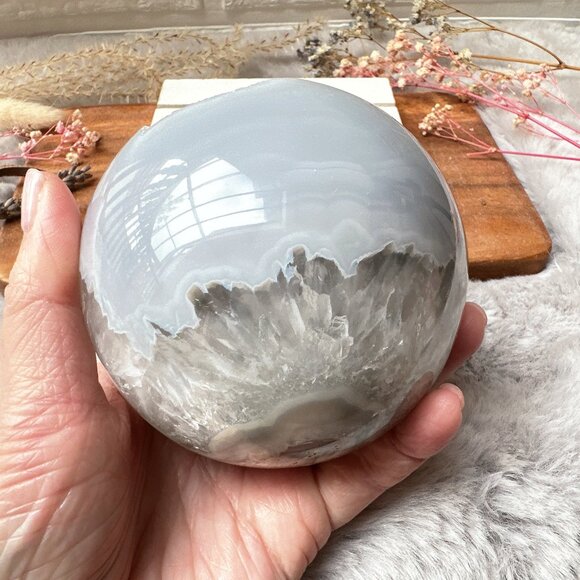 Gorgeous Large Agate Sphere with Druzy - Picture 3 of 10